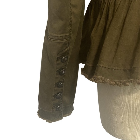 FREE PEOPLE Flared Peplum Hem Moss Green Military Jacket Steampunk Boho Grunge M - Picture 9 of 16